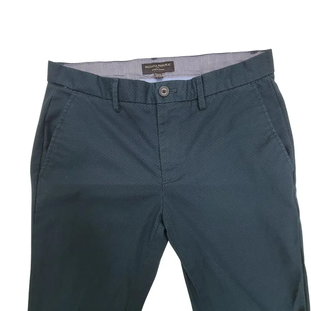 Banana Republic Aiden Chino Pants 30x30 Teal Green Micro Print Stretch Men's
